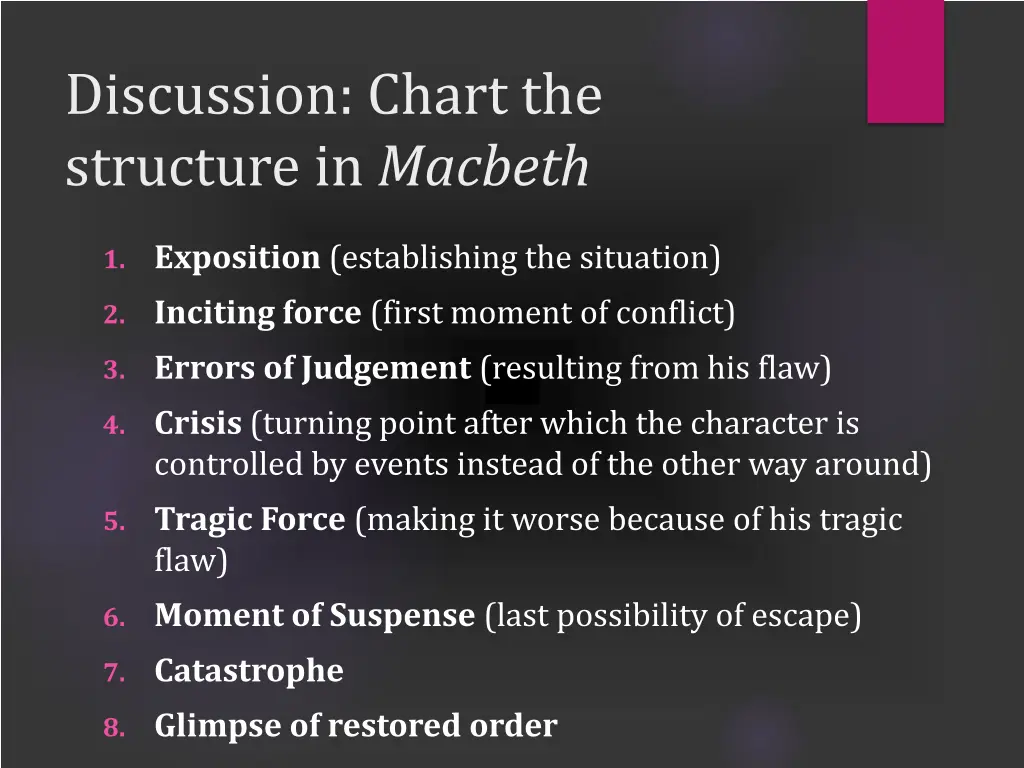 discussion chart the structure in macbeth