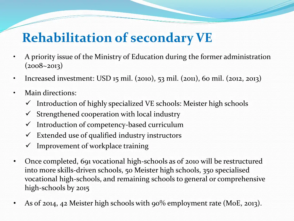 rehabilitation of secondary ve