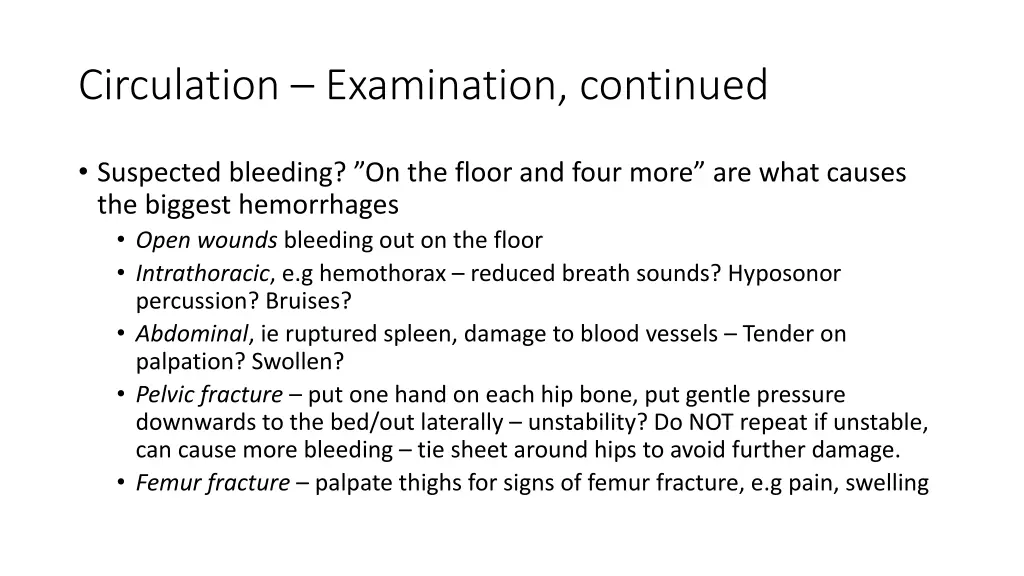 circulation examination continued