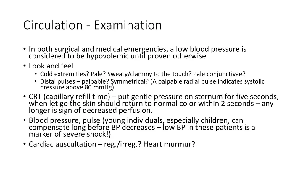 circulation examination