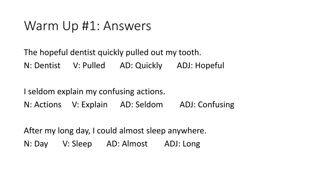 warm up 1 answers