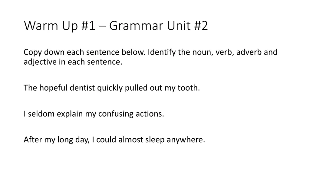 warm up 1 grammar unit 2