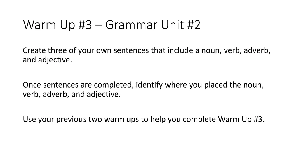 warm up 3 grammar unit 2