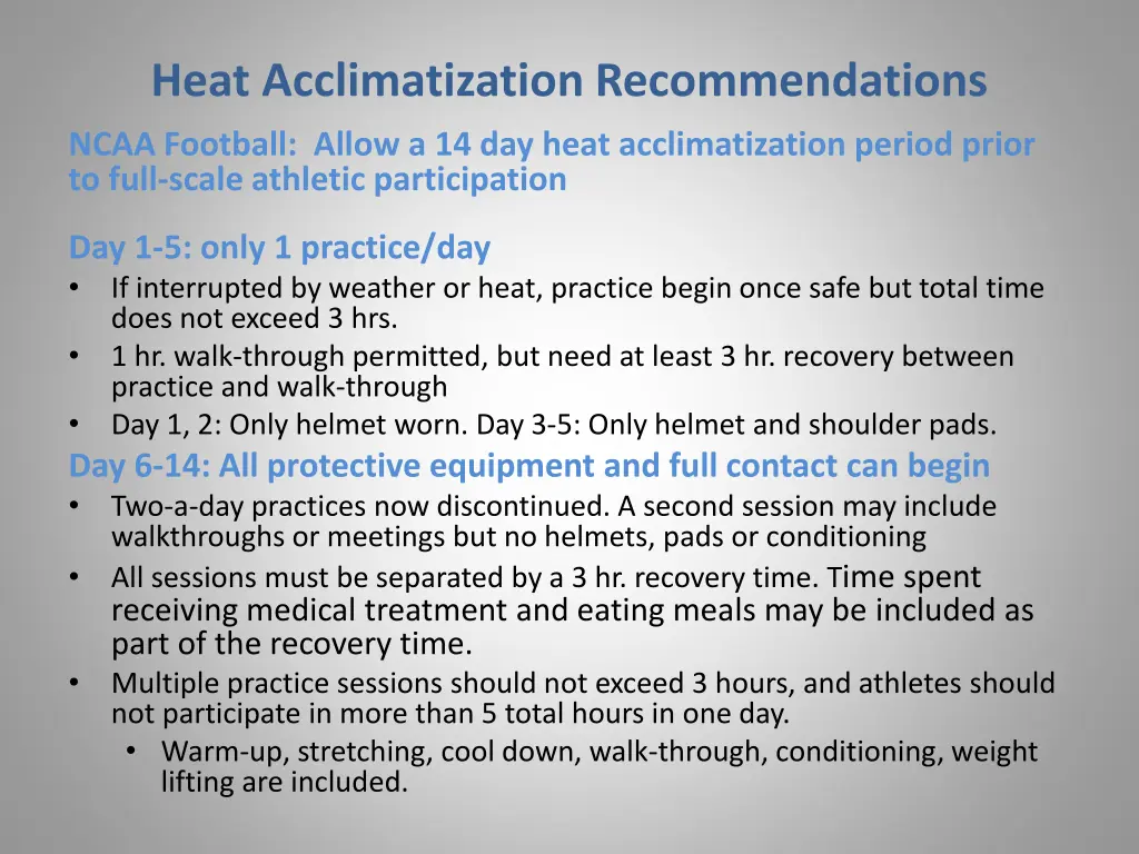 heat acclimatization recommendations