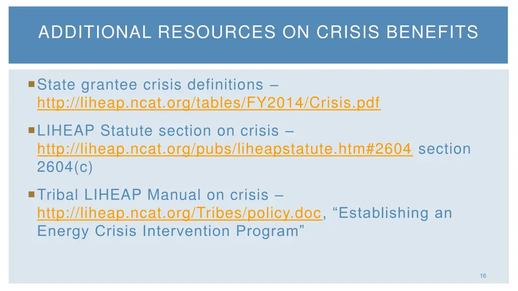 additional resources on crisis benefits