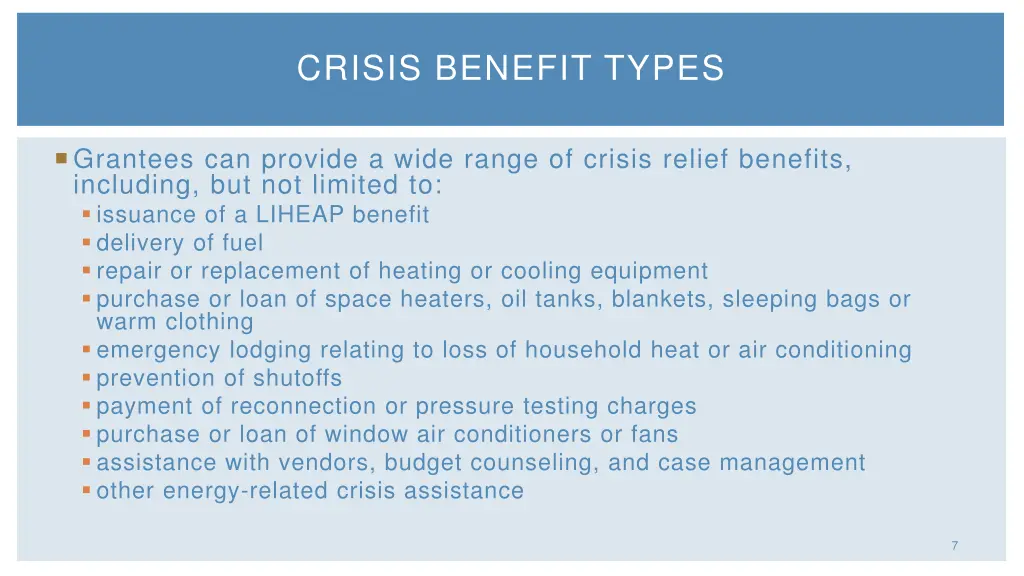 crisis benefit types