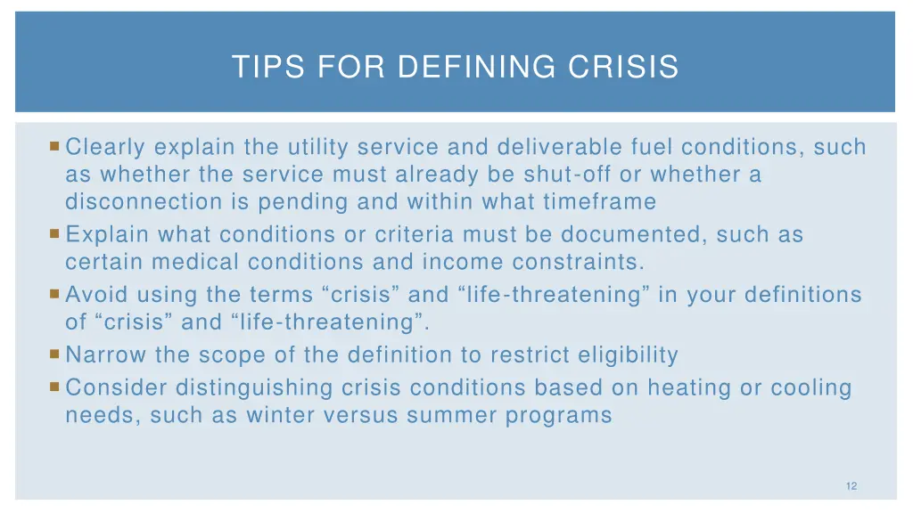 tips for defining crisis