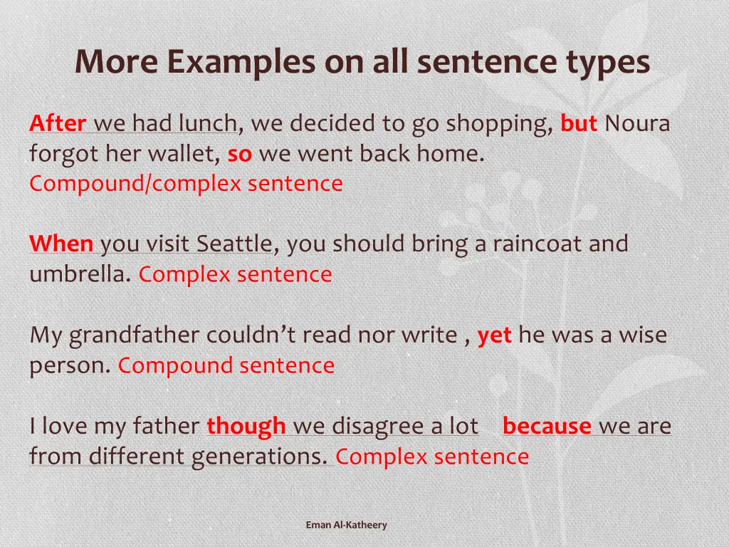 more examples on all sentence types 4