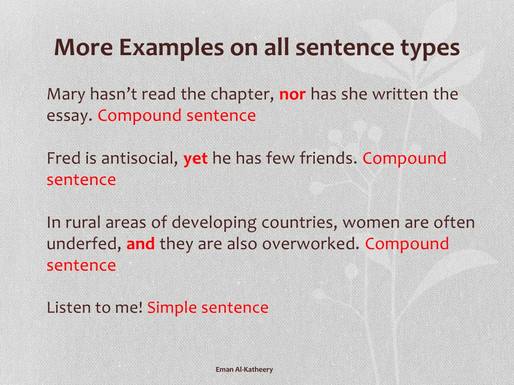 more examples on all sentence types