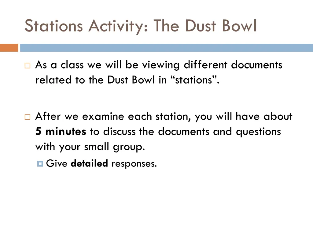 stations activity the dust bowl