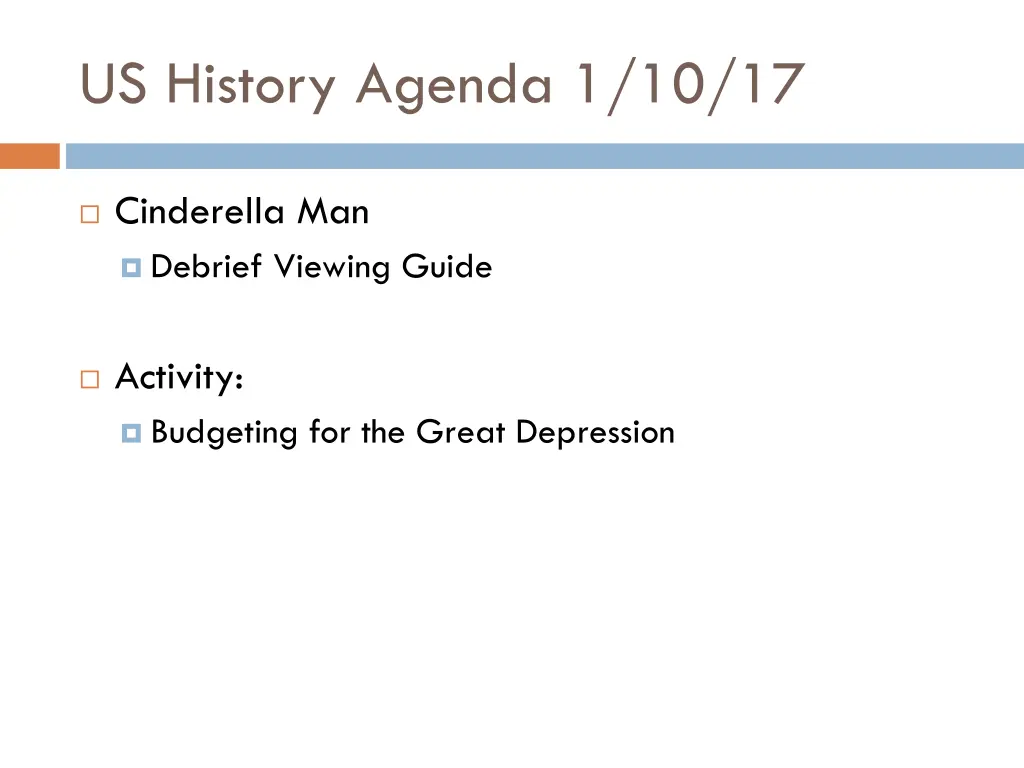 us history agenda 1 10 17