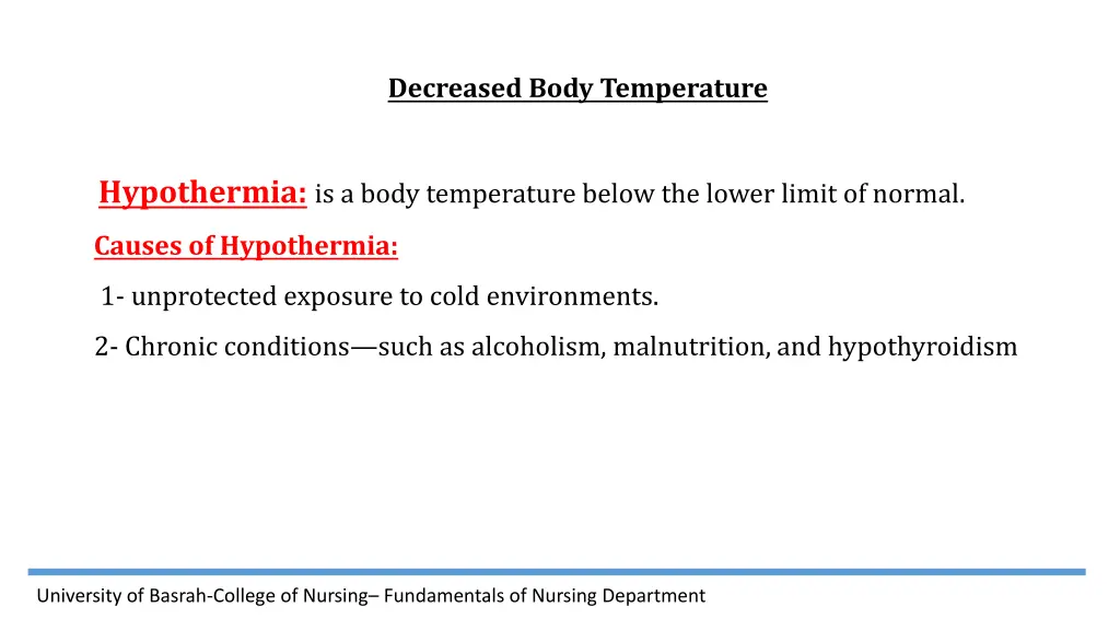 decreased body temperature