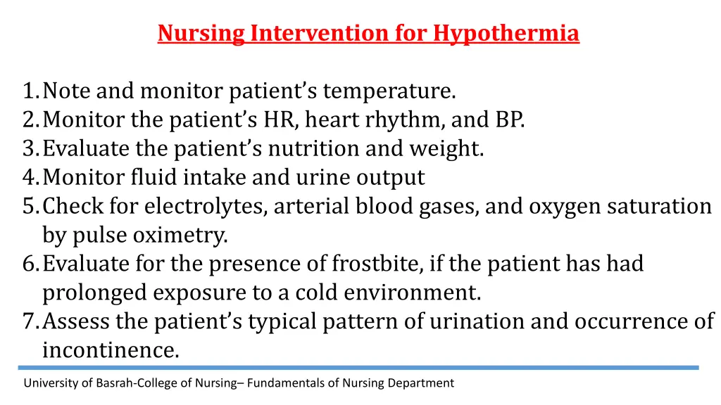 nursing intervention for hypothermia