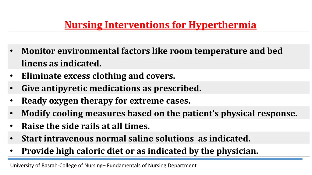 nursing interventions for hyperthermia