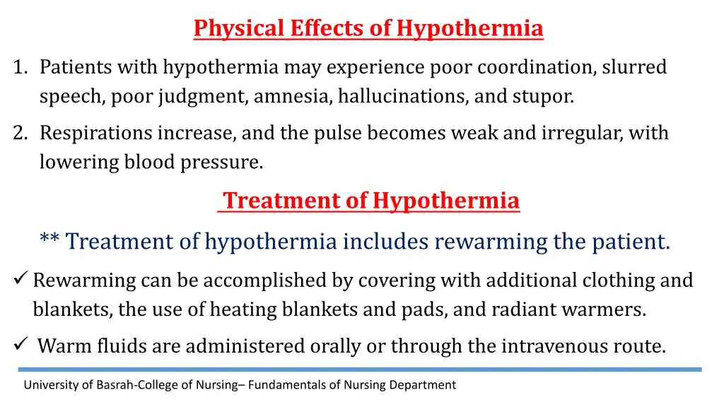 physical effects of hypothermia