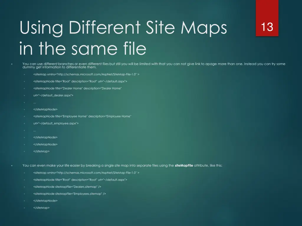 using different site maps in the same file