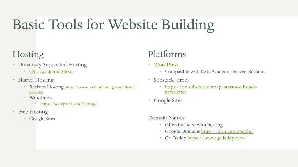 basic tools for website building