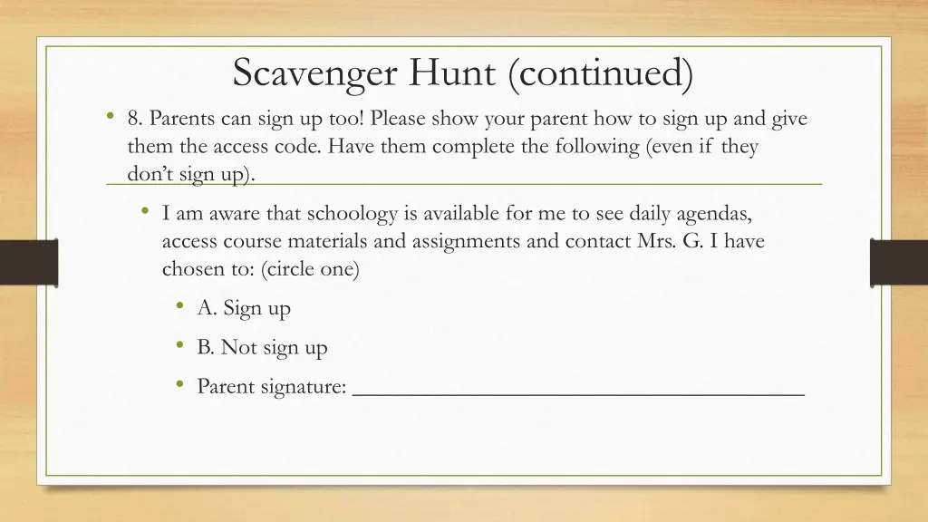 scavenger hunt continued 8 parents can sign