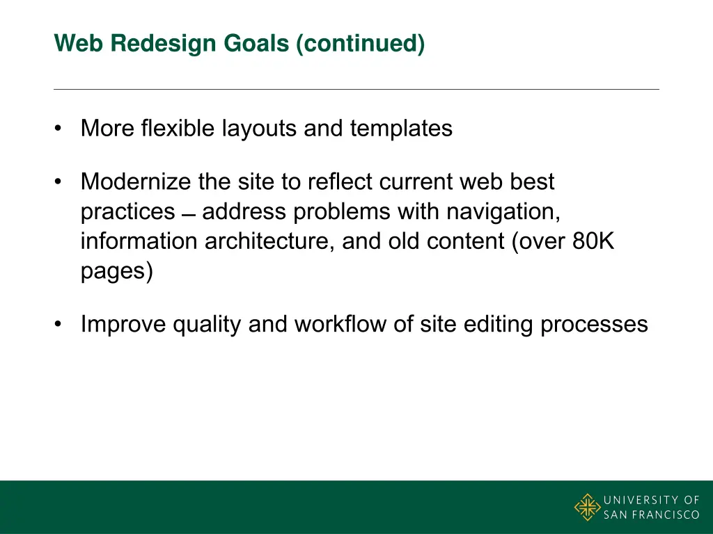 web redesign goals continued