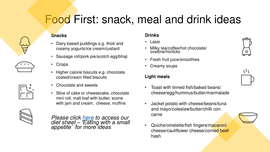 food first snack meal and drink ideas