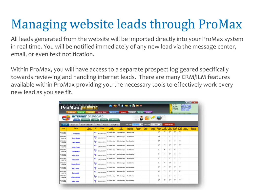 managing website leads through promax