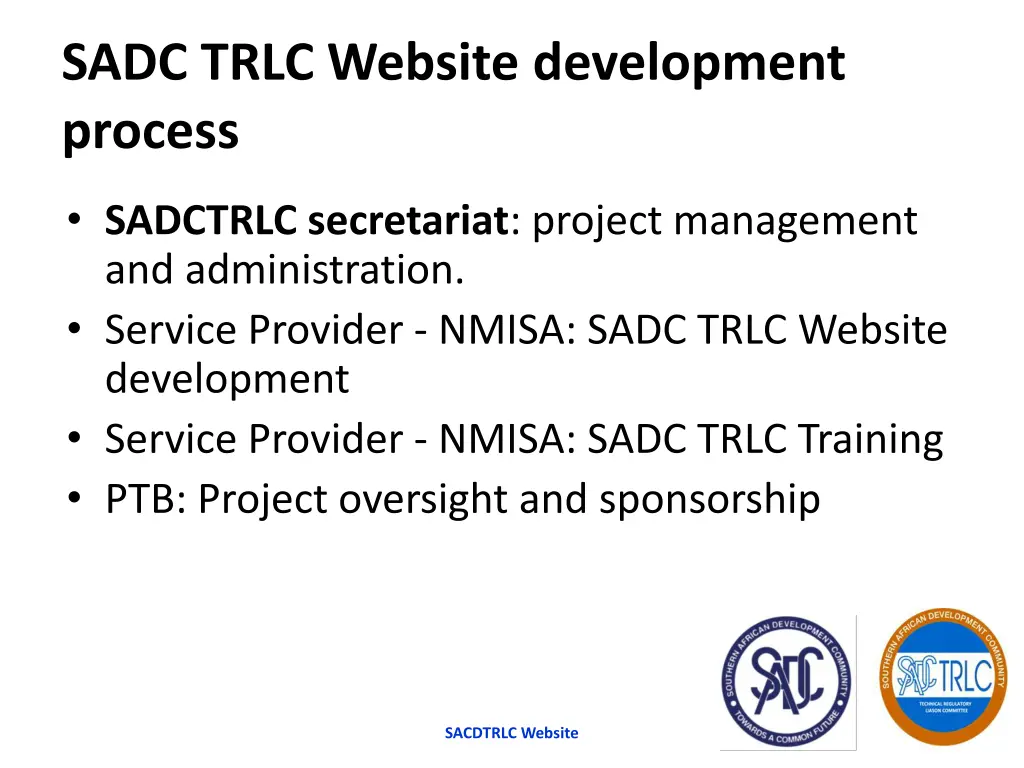 sadc trlc website development process