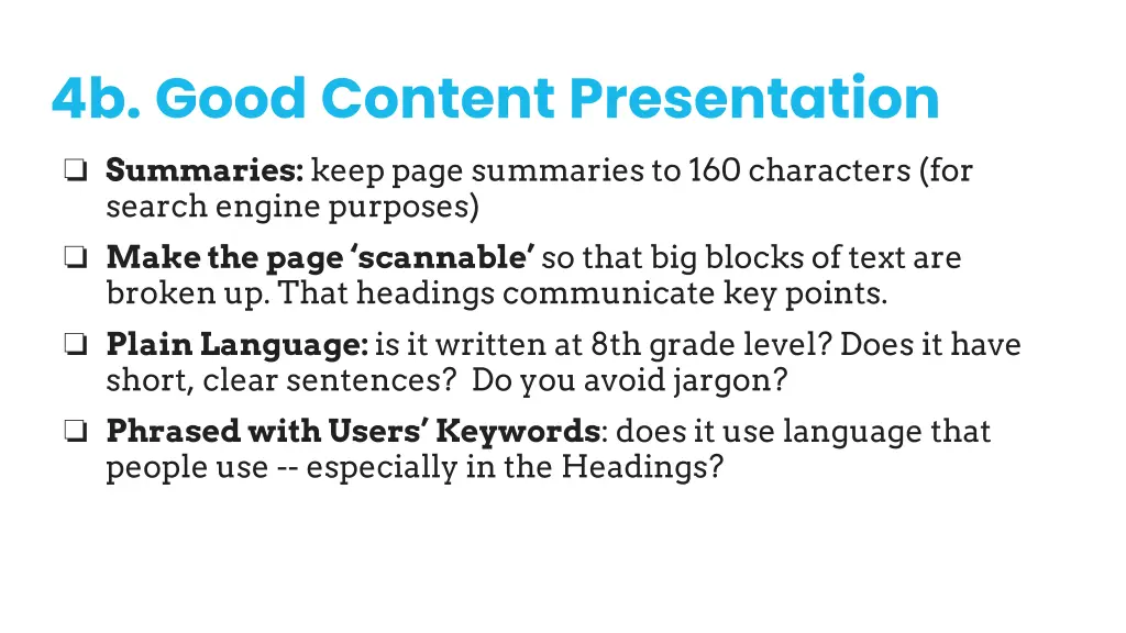 4b good content presentation summaries keep page