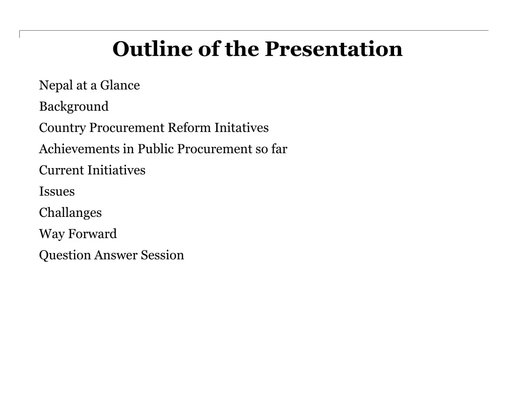 outline of the presentation