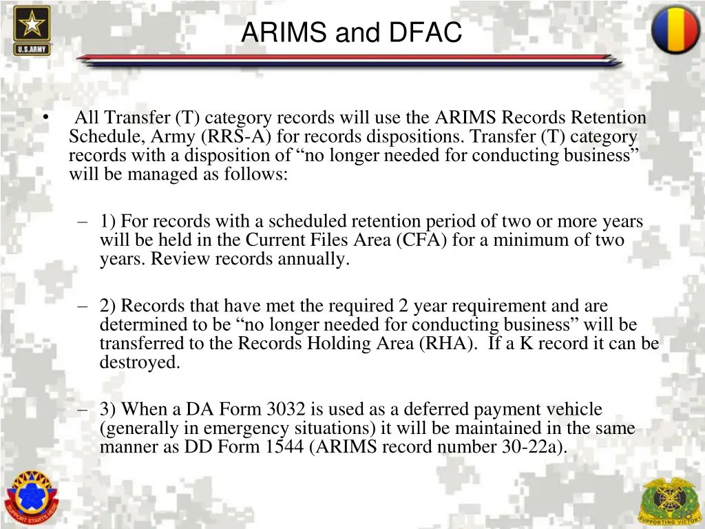 arims and dfac