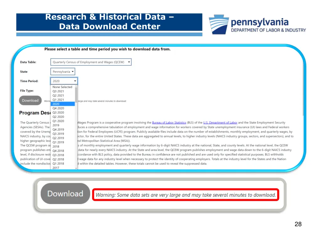 research historical data data download center 1