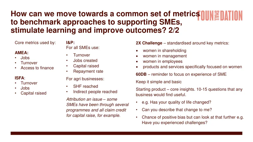 how can we move towards a common set of metrics 1