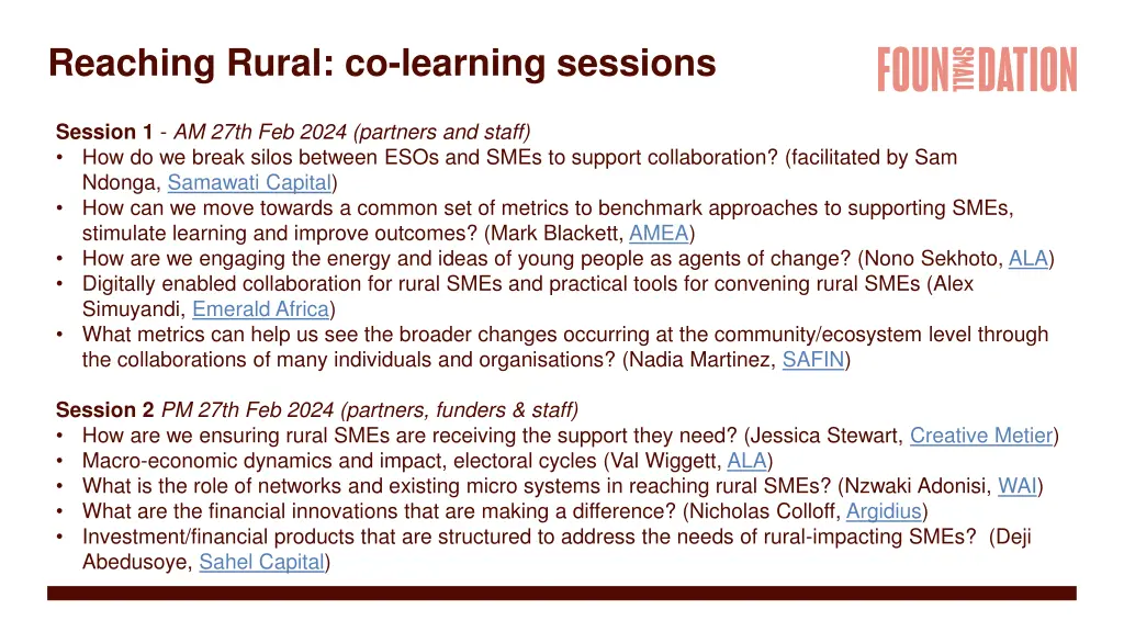 reaching rural co learning sessions