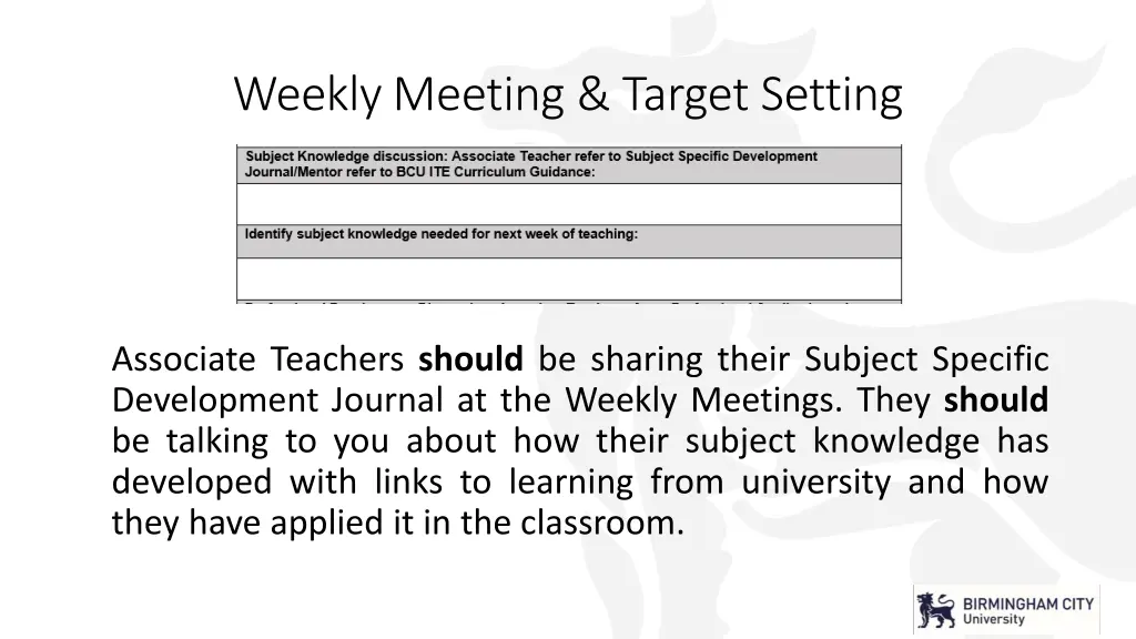 weekly meeting target setting