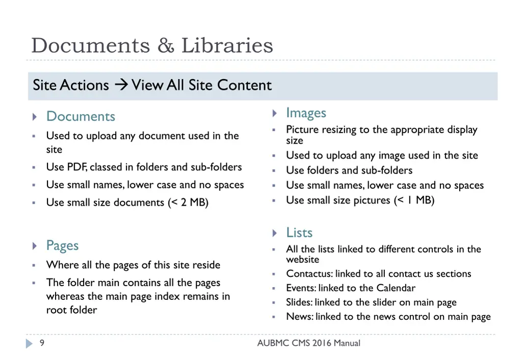 documents libraries