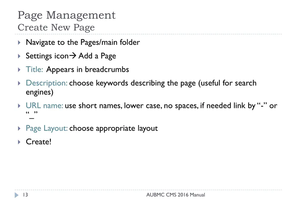 page management create new page