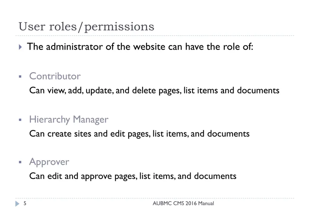 user roles permissions