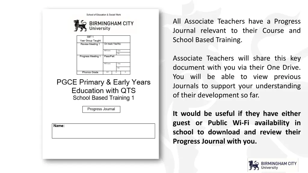 all associate teachers have a progress journal