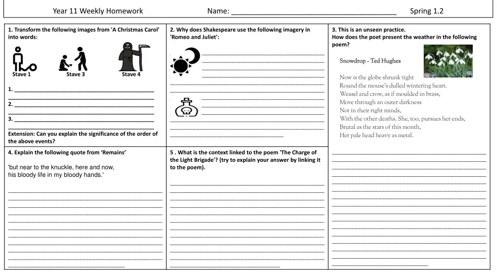 year 11 weekly homework 1