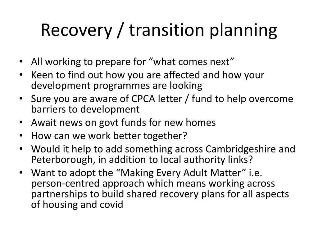 recovery transition planning