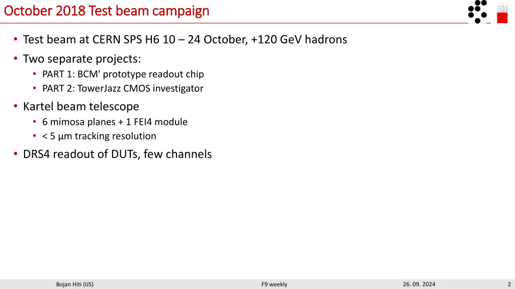 october 2018 test beam campaign october 2018 test