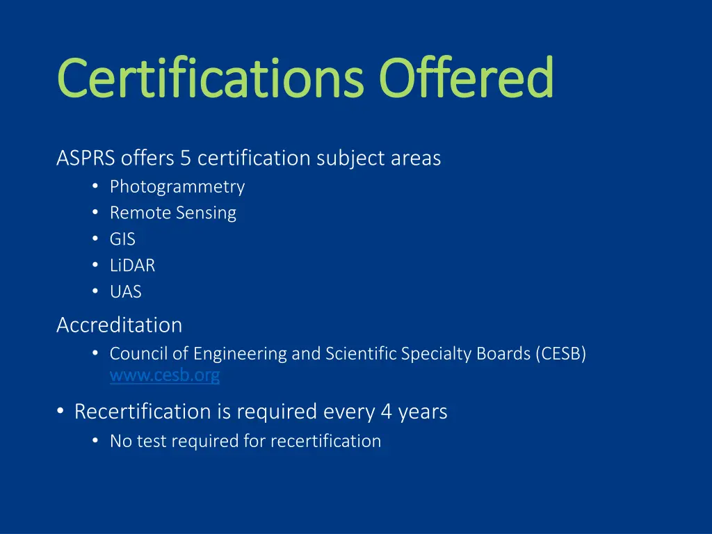 certifications offered certifications offered