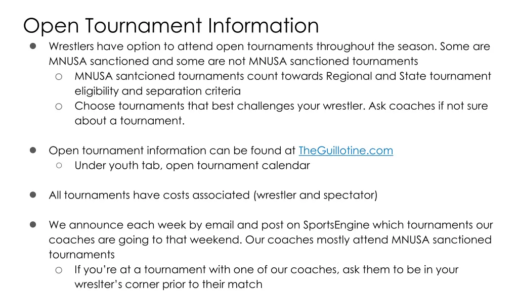 open tournament information wrestlers have option