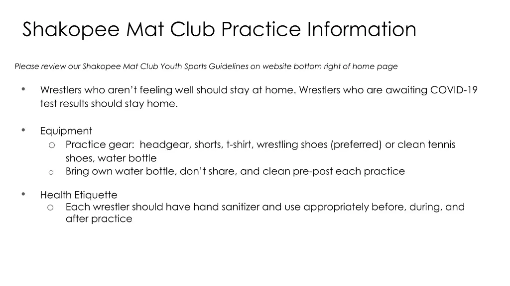 shakopee mat club practice information