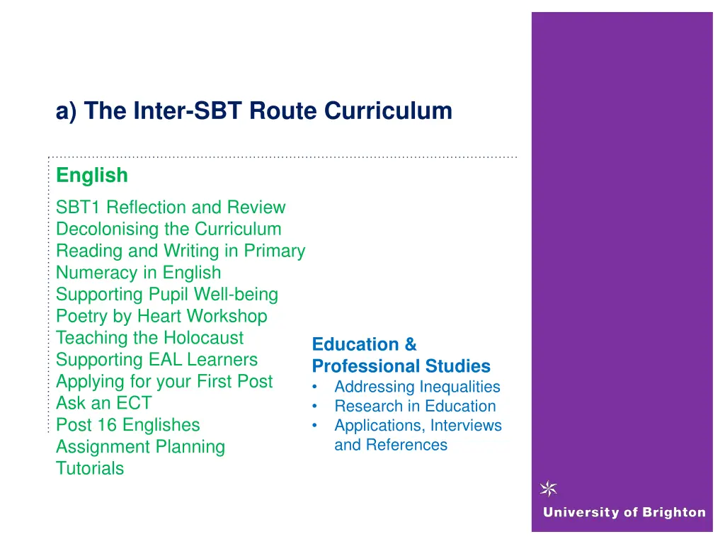 a the inter sbt route curriculum