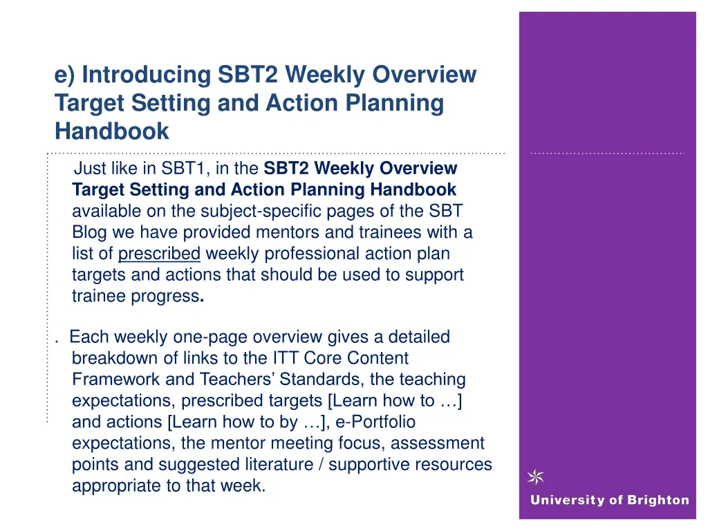 e introducing sbt2 weekly overview target setting