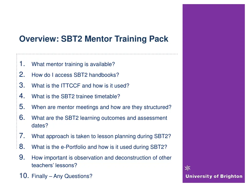 overview sbt2 mentor training pack