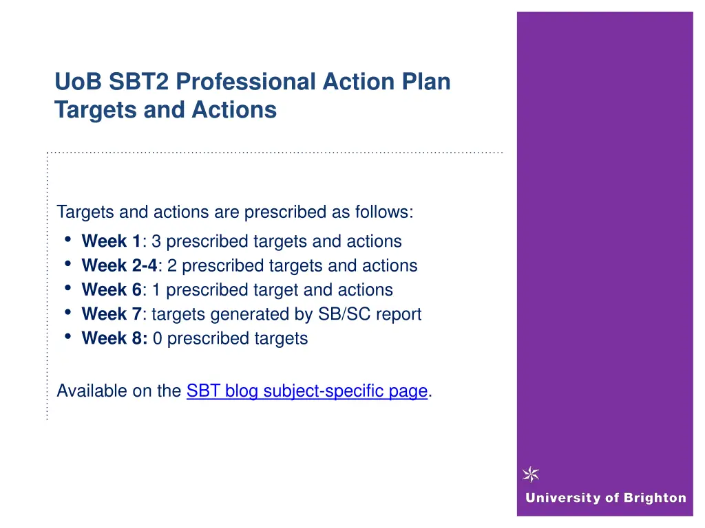 uob sbt2 professional action plan targets