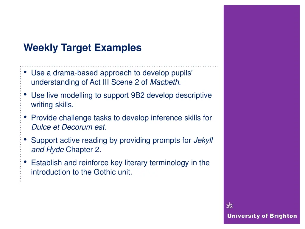 weekly target examples