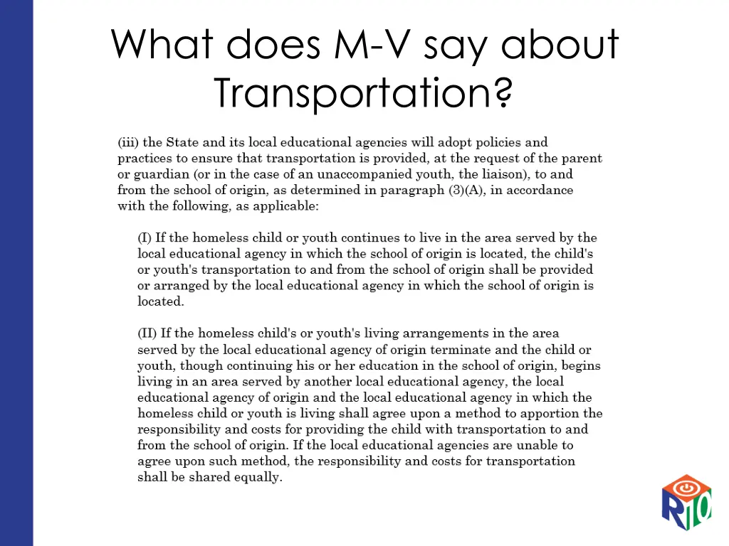 what does m v say about transportation