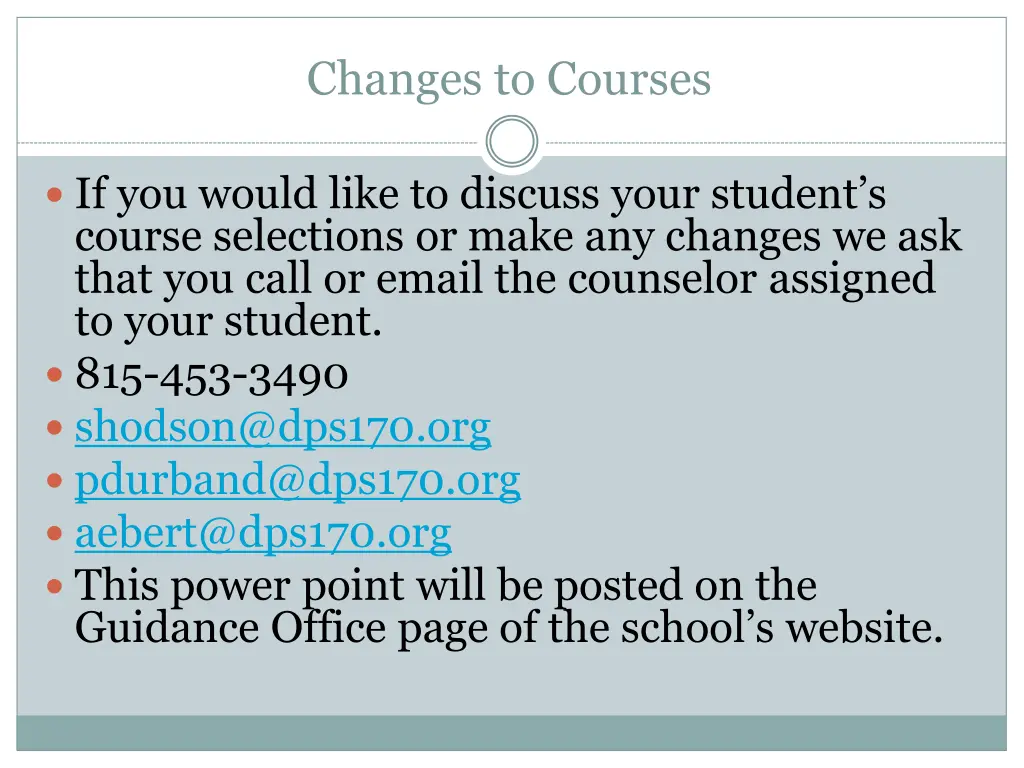 changes to courses